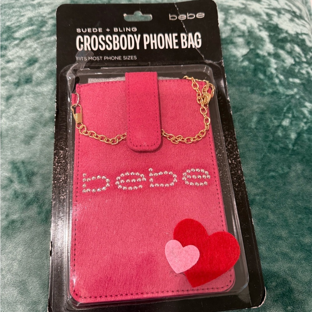 Bebe Pink Suede Crossbody Phone Case